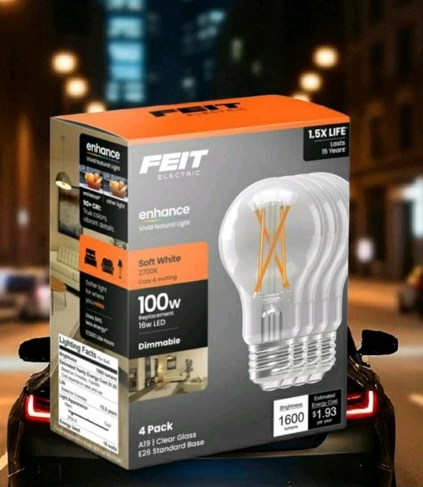 Feit A19 E26 (Medium) Filament LED Bulb Soft White 100 Watt Equivalence 4 pk - Image 1 of 1