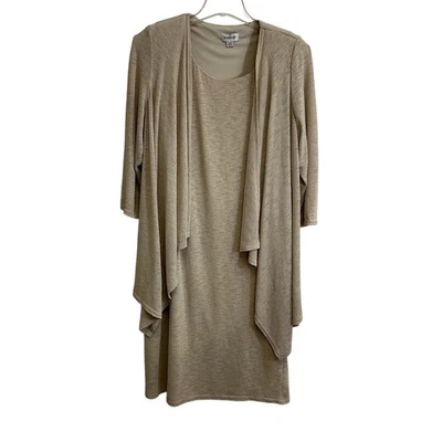 Avenue Dress Womens 14/16 Tan 2 Piece Cardigan Overlay Knit Plus Size Midi - Image 1 of 4
