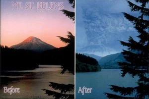 Washington WA Mount St. Helens, Before and After Postcard - Picture 1 of 2