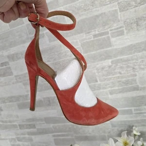 Moda In Pelle Size 4 Coral Suede Ankle Strap Fasten Heels Sandals - Picture 1 of 11