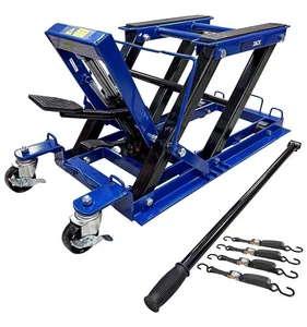 Motorcycle Lift Hydraulic 400kg Jack 14–42cm Motorbike Stand With Wheel Straps - Picture 1 of 12