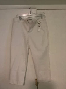 Charter Club Women Capri Pants Slacks White Tummy Slimming, 97% Cotton Spandex - Picture 1 of 6