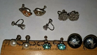 VINTAGE 6 PAIRS STERLING SILVER SCREWBACK EARRINGS - Image 1 of 4