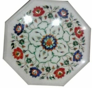 12" Coffee Marble Side Table Top Mosaic Inlay Flower Home Decor Garden - Picture 1 of 4