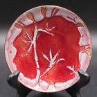 Enamel on Copper 4 3/4" Round Dish, White over Red Tree Branch, Green Leaf Mark
