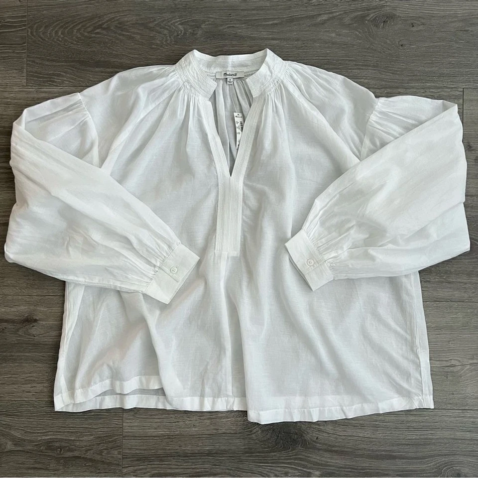 MADEWELL DEF White Shirred Long-Sleeve Top MEDIUM NQ888