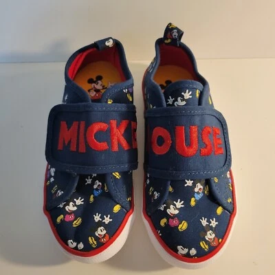 Disney Mickey Mouse Shoes With Hook & Loop Size 13 Blue Red Stitching Canvas EUC - Image 1 of 4