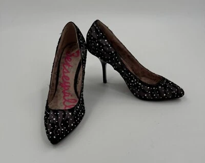 Betseyville by Betsey Johnson Black Lace & Rhinestone High Heel Pumps Size 7 - Image 1 of 4
