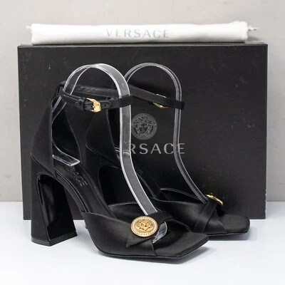 Sandalias Versace Medusa Cristal Dorado Medallón Negras, Talla 37 EU (7 US) Foto 1 de 4