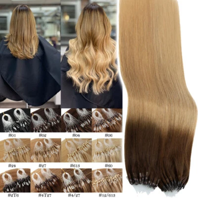 OMBRE Micro Easy Loop Human Hair Extensions 100% Real Remy Hair Full Head Long Foto 1 de 4
