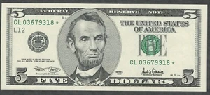 US. 2001. $5.00. "STAR" CL 03679318 *. Uncirculated. - Picture 1 of 2