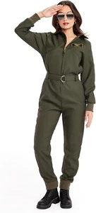 Pilot Costume Medium Military Green Flight Halloween Jumpsuit TOP GUN Tipsy Elve - Picture 1 of 7