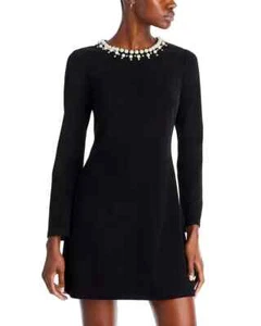 Aqua L140810 Womens Black Long Sleeve Beaded Neck Dress Size S - Picture 1 of 7
