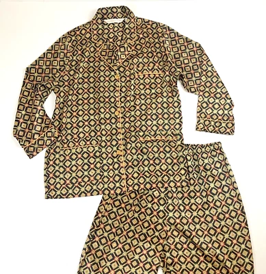 Vtg Victorias Secret Sz L Womens 2 Pc Pajama Set Jewel Tone Diamonds Christmas - Image 1 of 4