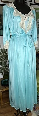 Camisón y bata larga de nailon sedoso lencería azul cenicienta Gilead vintage talla S Foto 1 de 4