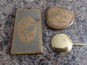 Antique Decorative Metal Lot Collapsible Pocket Mirror Wallet Cigarette Box - Picture 1 of 11