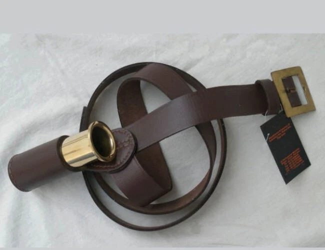 Leather flagpole belt, brown with brass cup - Image 1 of 1