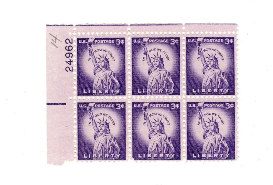 1954 US STAMP Scott #1035 6-Block  3c FVF MNH - Image 1 of 1