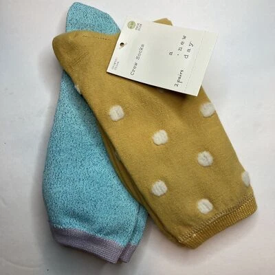 Nuevos calcetines Day Crew para mujer 2 pares amarillos a lunares y aguamarina metálicos talla 4-10 Foto 1 de 4