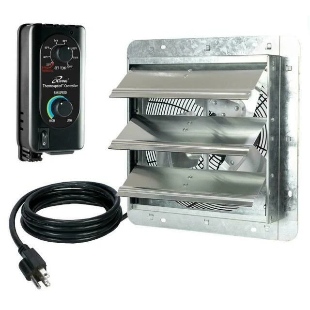 iLIVING 12" 65W 115V Shutter Exhaust Fan with Thermospeed Controller - Silver (ILG8SF12V-ST)