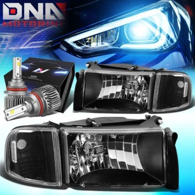 ДЛЯ 1994-2002 DODGE RAM 1500/2500/3500 ПИКАП ФАРЫ С LED ТОНКИЙ СТИЛЬ ЧЕРНЫЙ - Изображение 1 из 4