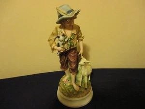 VINTAGE ANDREA BY SADEK FIGURINE 7893 - BISQUE GOAT, CAT, LARGE 12" - Picture 1 of 7