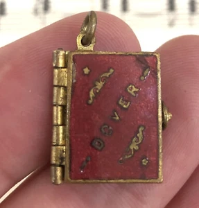 Rare Antique Miniature English Souvenir Photos Red Enamel Pendant Dover c.1910 - Picture 1 of 5