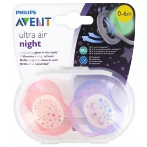 2x Philips Avent Ultra Air Night Baby Glow in Dark Soother Dummy Pacifier 0-6M - Picture 1 of 4