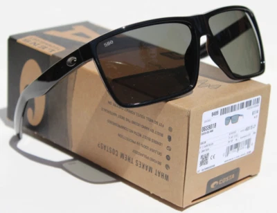 COSTA DEL MAR Rincon 580 поляризованные солнцезащитные очки блестящий черный/серый 580G новый - Изображение 1 из 4