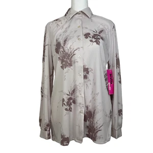 Trissi Vintage neu mit Etikett Deadstock mauvefarben Blumenmuster Knopfleiste Hemd Dolchkragen 70 Large - Bild 1 von 10