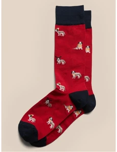 MENS BANANA REPUBLIC HOLIDAY PUPPY PRINT SOCKS ONE SIZE NWT - Picture 1 of 1