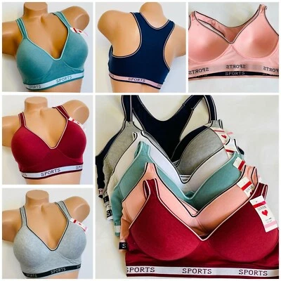 3/6 Pack Racerback Sports Bra Women's High Impact Running Yoga Workout Bras 6826 - Image 1 of 4