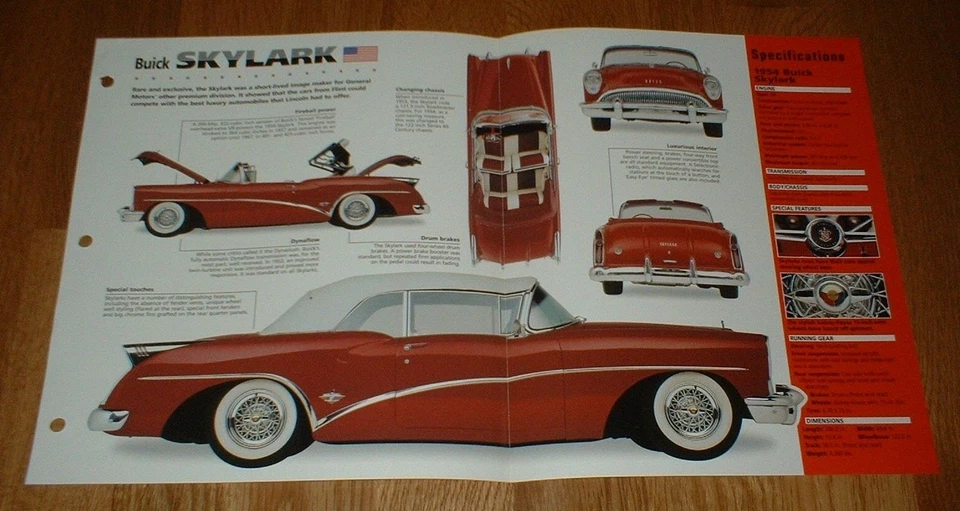 Buick Skylark 1954 convertible folleto original Imp 54 especificaciones información póster Foto 1 de 1