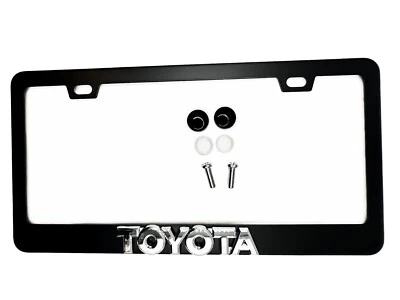 BLACK License Plate Frame Logo Stainless Steel Emblem for TOYOTA w/ Chrome Logo - Image 1 of 2