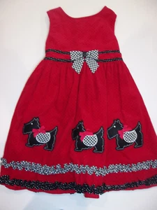 EUC Rare Editions Christmas Girls Dress Red Black Corduroy Size 5 Scottie Dog - Picture 1 of 4