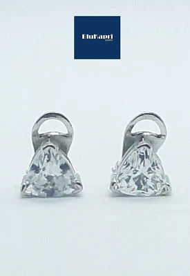 Orecchini Donna in argento 925 zirconi taglio triangolare senza buchi con clips - Immagine 1 di 4