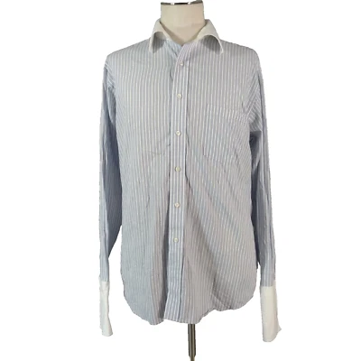 Donald J Trump shirt Oxford dress men's large blue stripe French cuff luxury - Image 1 of 4