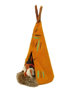 Vintage Leder Tipi mit indigenen Figuren Niagra Falls Souvenir 14 cm - Bild 1 von 13