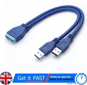 2 puertos USB 3.0 A macho a 20 pines cabezal macho placa base cable adaptador - Imagen 1 de 4