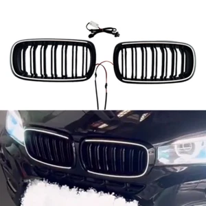 Front Bumper Grill ABS Glossy Black Grille w/LED Light For 2014-2018 BMW X5 F15 - Picture 1 of 7