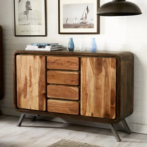 Modern Retro Solid Wood and Metal 4 Drawers Sideboard for Dining Room Furniture - Picture 1 of 2