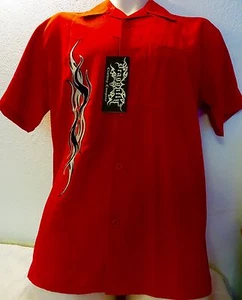 NEW DRAGONFLY SHIRT FURIOUS Red Small Embroidered Flame Faux Pocket - Picture 1 of 4