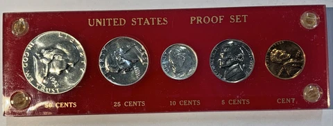 1952 US Mint Silver Proof 5 Coin Set In Red Capital Holder/Hard Plastic Cover
