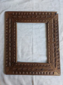 Ancien Cadre Art populaire bois sculpté feuillure 27 cm x 21 cm frame peinture - Picture 1 of 10