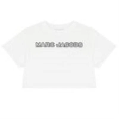 Girls Marc Jacobs White Logo Rhinestones Cropped T-Shirt Size 10Y W60461 - Image 1 of 4