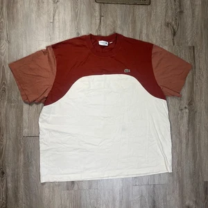 Lacoste Men's T Shirt Colorblock Brown White Size 3XL Short Sleeve Crewneck - Picture 1 of 7