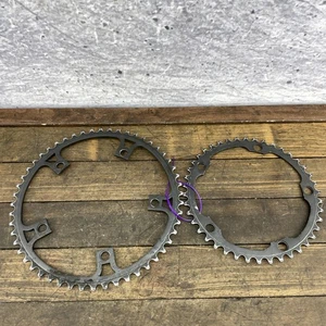 Vintage Ofmega Chainrings 144 BCD 42 52/42T 5-Bolt Road Bike Set Wear - Picture 1 of 13