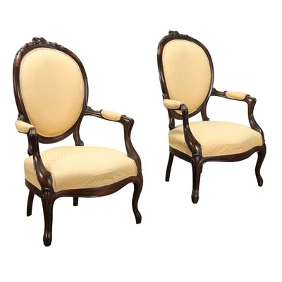 Fauteuils Anciens Style Baroque Hêtre Rembourrage XXe Siècle Originaux - Photo 1/4