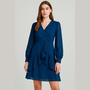 Aooksmery Swiss Dot Ruffle Faux Wrap Dress - Size Small - Bild 1 von 8