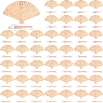 100 Pcs Wooden Hand Fans with 100 Pcs Organza Gift Bags Wedding Fans Wooden F... - Image 1 of 4